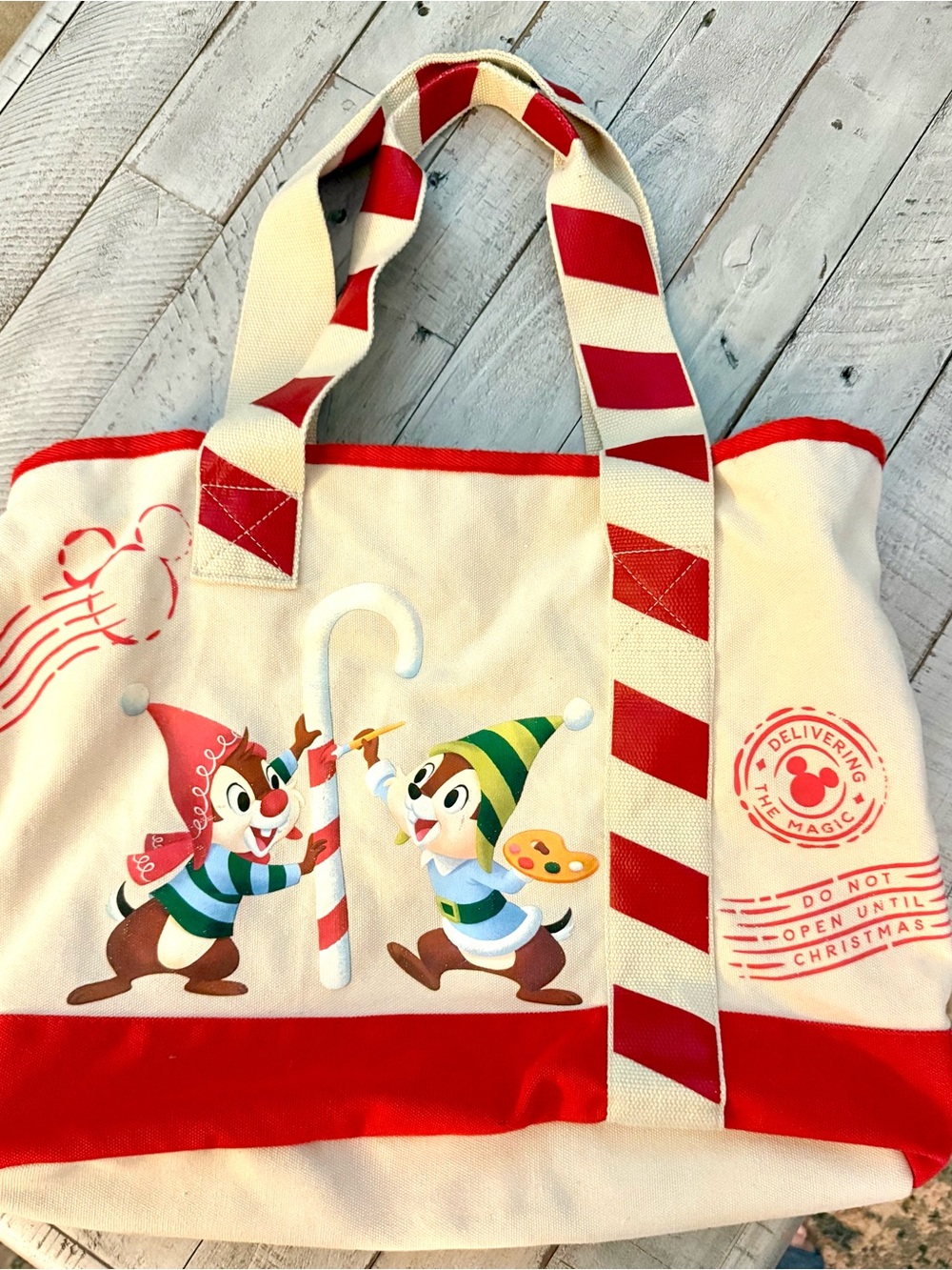 Disney Red & Cream Chip 'n' Dale Holiday Canvas Tote